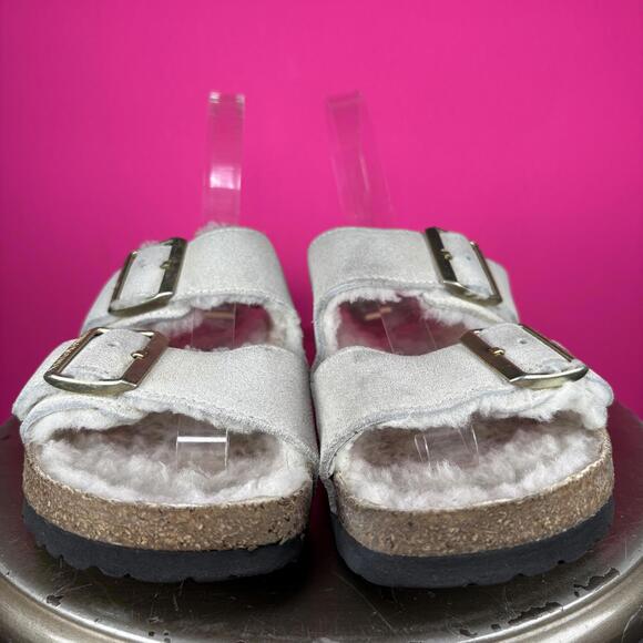 Birkenstock Arizona Shearling Antique White Suede Double Strap Sandal US 9 - Picture 2 of 9